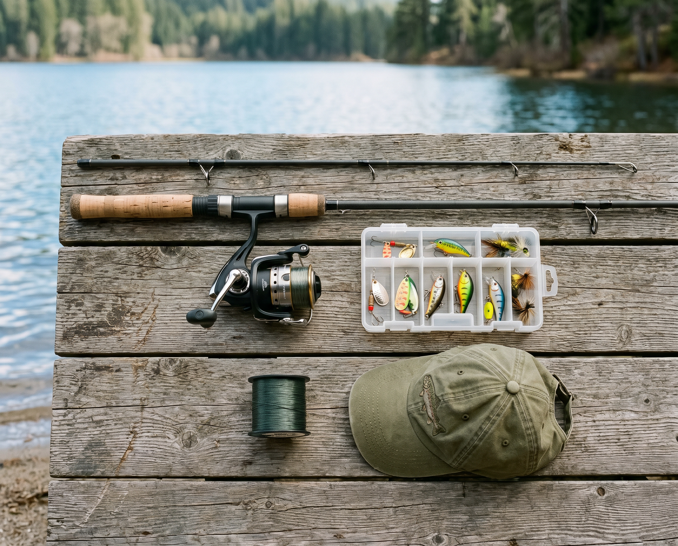 Pack completo de pesca con caña, carrete y señuelos
